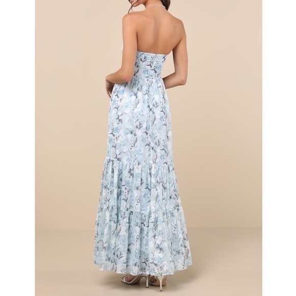 NWT Lulus Special Moment Light Blue Floral Strapless Bustier Maxi Dress XS - Picture 4 of 8